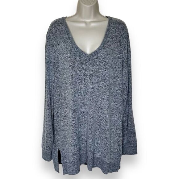 Lucky Brand V Neck Long Sleeve Pullover Heather Gray Sweater Women Size XXL - Picture 1 of 14